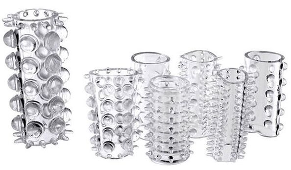 Verdickende, strukturierte Aufsätze am Penis, um die angenehmen Empfindungen des Partners zu verstärken